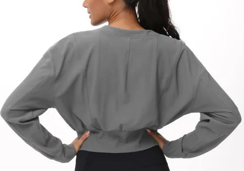Vista 5 de THE GYM PEOPLE Chaquetas cortas para mujer, con cremallera completa, manga larga, acanaladas, sudaderas de entrenamiento, ligeras, casuales
