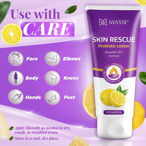 Vista 7 de Massey's Skin Rescue Probiotics Lotion - Loción diaria para hombres y mujeres - Aroma refrescante a limón - Humedad no grasa para una piel suave