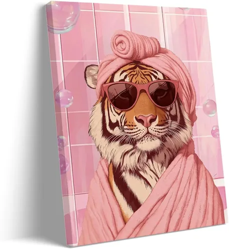 Vista 16 de Divertido arte de pared de gato negro para baño, periódico de lectura de gatos sobre inodoro, póster de mascota humorística rosa para decoración