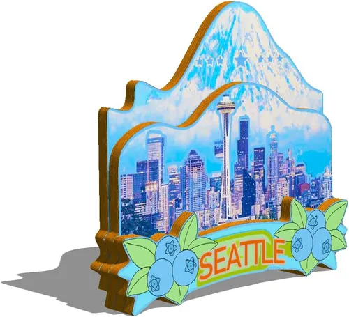 Vista 2 de Imán de Seattle de Estados Unidos para nevera, hitos de madera 3D, recuerdos coleccionables, decoración hecha a mano, 15