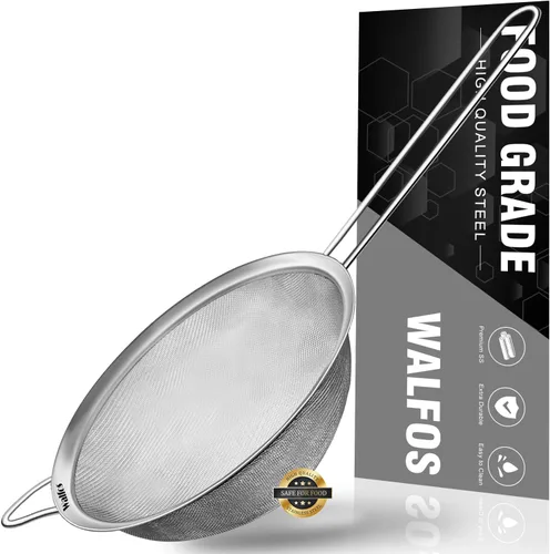 Vista 13 de Walfos Pequeño colador de té de malla fina, mini tamiz de acero inoxidable con asa, coladores de metal de cocina de 2.7 pulgadas para té, jugos