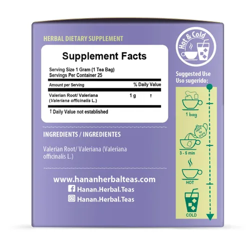 Vista 2 de Hanan Peruvian Secrets Valeriana - Té de hierbas Raíz de valeriana 100% natural 25 bolsas de té Ayuda naturalmente a aliviar el estrés