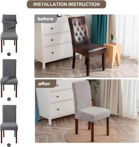 Vista 77 de Fundas impermeables para sillas de comedor, fundas elásticas para sillas Parsons, para comedor, cocina, funda protectora para silla de comedor