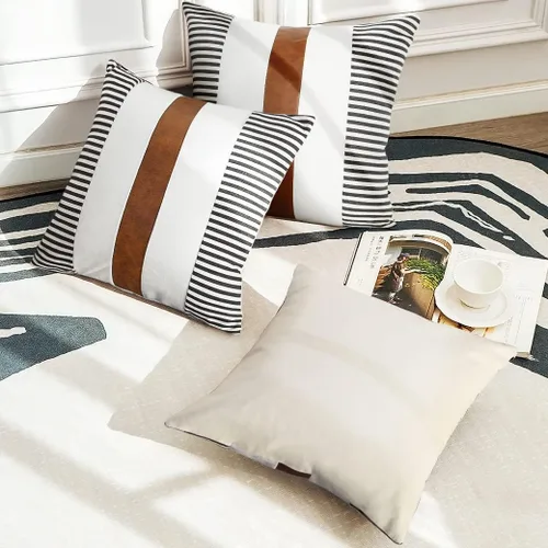 Vista 7 de Fundas de almohada de estilo granja JASEN de 20x20 pulgadas, juego de 2 fundas de almohada de piel sintética modernas decorativas para sofá