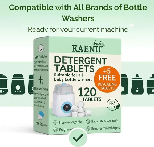 Vista 12 de Tabletas detergentes para lavar botellas, 120 unidades + 5 tabletas descalcificantes