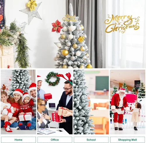 Vista 7 de BestComfort Árbol de Navidad flocado de nieve de 7.5 pies, árbol de nieve con bisagras con 1189 puntas de rama, polietileno de calidad y PVC