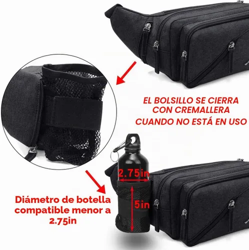 Vista 2 de Riñonera impermeable para hombres y mujeres, bolsa de cadera con soporte para botella de agua, correa ajustable, adecuada para entrenamiento al aire