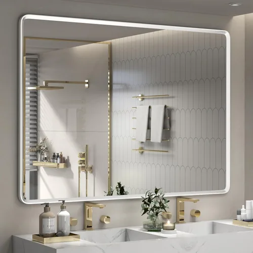 Vista 13 de Espejo rectangular con marco mate negro de 20x30 pulgadas para baño, espejo de tocador para pared de baño con esquinas redondeadas, antióxido y a