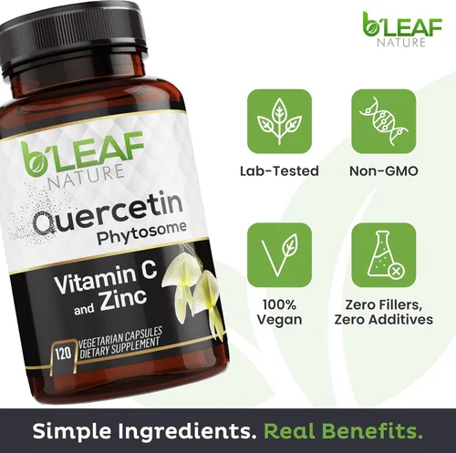 Vista 3 de B'LEAF NATURE Fitosoma de quercetina, 120 cápsulas – 1000 mg de quercetina de alta absorción con vitamina C y zinc – Suplemento de quercetina