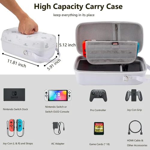 Vista 2 de Flyekist Carry Case Compatible with Nintendo Switch and New Switch OLED Console - Portable Hard Shell Travel Switch Storage Bag Protective Pouch