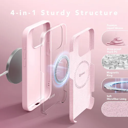 Vista 5 de GONEZ - Funda magnética para iPhone 15 Pro Max, funda de silicona A-Chalk Rosa