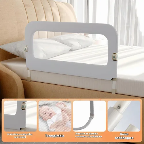 Vista 6 de omzer Riel de protección de cama para niños pequeños - Barandilla de seguridad para bebé de 32 pulgadas, plegable y con alturas ajustables