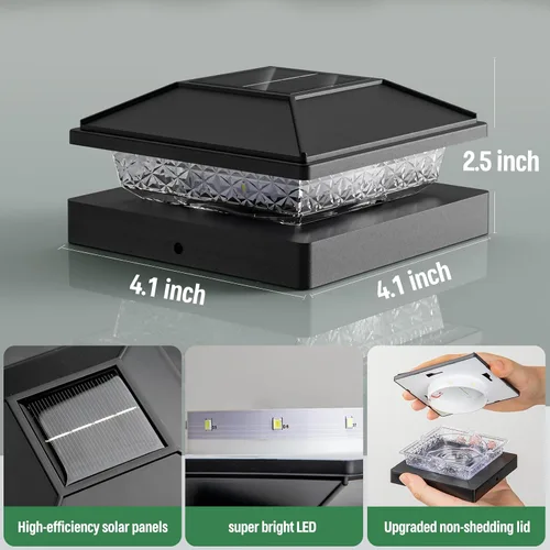 Vista 3 de JOFIOS Paquete de 12 luces solares con tapa de poste, impermeable IP65 Negro