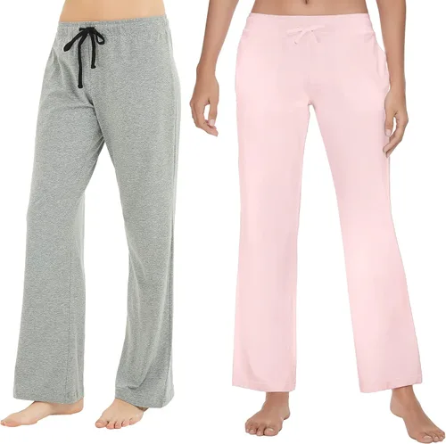 Vista 12 de U2SKIIN Paquete de 2 pantalones de pijama para mujer, suaves, de algodón, cómodos, ligeros, para descansar, para dormir Negro/Gris Oscuro Mel.