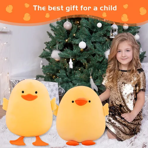 Vista 2 de DEYI Peluche de pato de peluche, juguetes suaves de patito amarillo, regalos para amigos y niños, Navidad, bonita almohada amarilla
