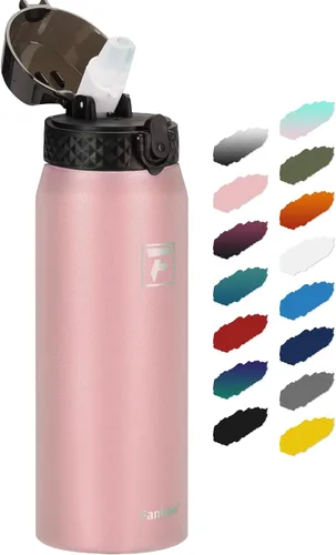 Vista 49 de Fanhaw Botella de agua de acero inoxidable aislada para niños de 20 onzas con tapa con popote, a prueba de fugas y antipolvo, botella de uso diario