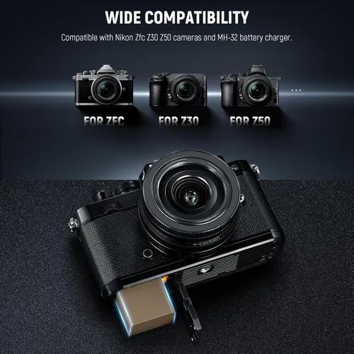 Vista 3 de NEEWER Zfc Z30 Z50 - Batería de repuesto de 1250 mAh EN-EL25, compatible con cámara Nikon Zfc Z30 Z50, cargador de batería MH-32, carga rápida