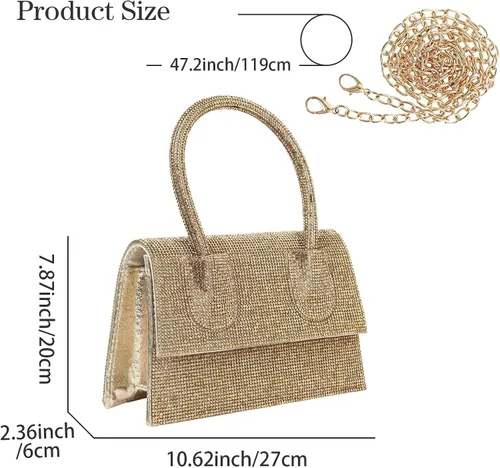 Vista 5 de Bolsos de mano con asa superior para mujer, elegante y elegante, con cuentas brillantes, bolso de mano, bolso cruzado de cadena para noche, fiesta