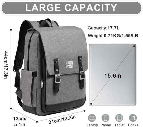 Vista 2 de RAVUO Mochila para hombres y mujeres, resistente al agua de 15.6 pulgadas, mochila para computadora portátil, mochila universitaria, mochila casual