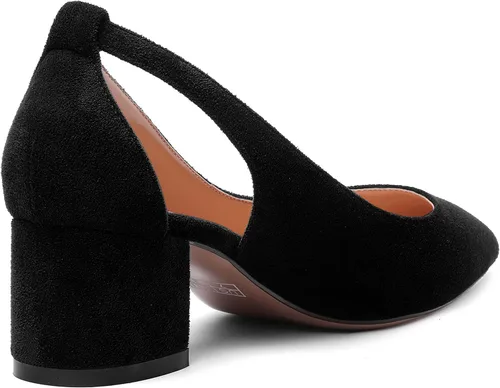 Vista 5 de MOVINSTEPS Vestido de bloque para mujer, sin cordones, de gamuza gruesa, puntiaguda, recortado, para oficina, tacón bajo, grueso, zapatos de tacón