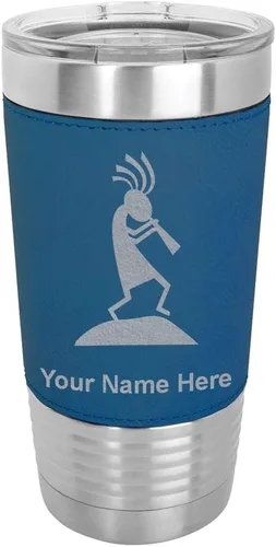 Vista 17 de LaserGram Kokopelli - Vaso aislado al vacío de 20 onzas, grabado personalizado incluido (piel sintética, gris)