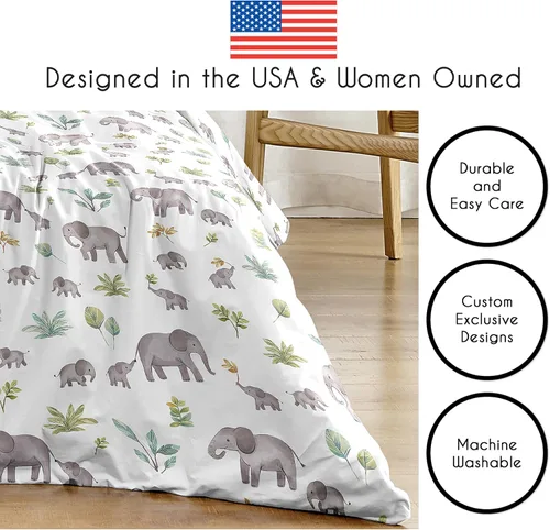 Vista 6 de Sweet Jojo Designs Juego de edredón individual de 2 piezas (elefantes grises) para niños/niñas, niños, ropa de cama para niños, cama en una bolsa