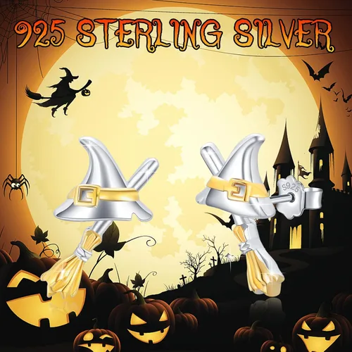 Vista 6 de Eye Earrings 925 Sterling Silver CatWitch HatDemonDragon Stud Earrings for Women Girls