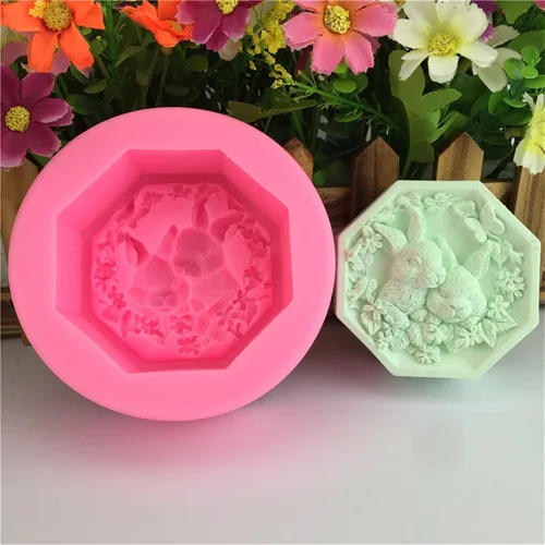 Vista 5 de Moldes de jabón de silicona con flores de conejo, fondant, chocolate, caramelo, pastel, decoración, herramientas para hornear, molde de vela, molde