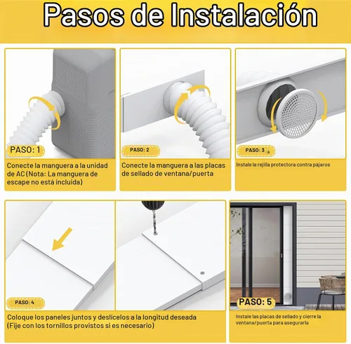 Vista 6 de Kit de aire acondicionado portátil para puerta corrediza, paquete de 6 rejillas de ventilación de puerta de CA, longitud máxima ajustable, kit