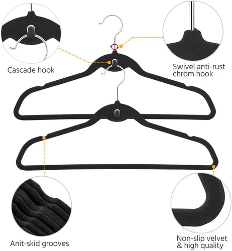 Vista 6 de Yaheetech Perchas de terciopelo antideslizantes en cascada – Resistentes – Perchas para trajes, ahorro de espacio, gancho giratorio de 360°
