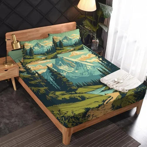 Vista 2 de Juego de sábanas de tamaño individual – Juego de sábanas de bosque de montaña, sábanas y fundas de almohada, microfibra suave, bolsillo profundo