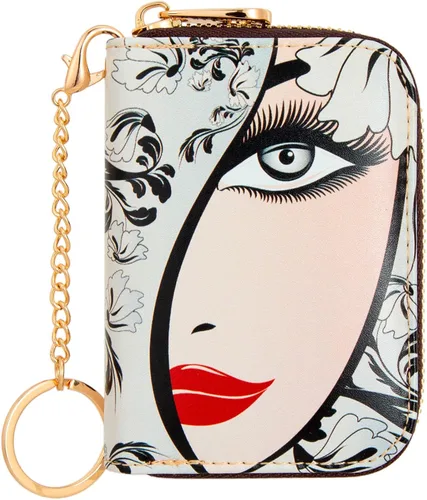 Vista 9 de Soporte para tarjetas de crédito, cartera con bloqueo RFID para mujer, pequeña cartera delgada de cuero con llavero con cremallera, funda