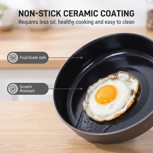 Vista 4 de Boundless Voyage Sartén antiadherente de titanio con mango plegable, revestimiento de cerámica antiadherente, olla de cocina para acampar al aire