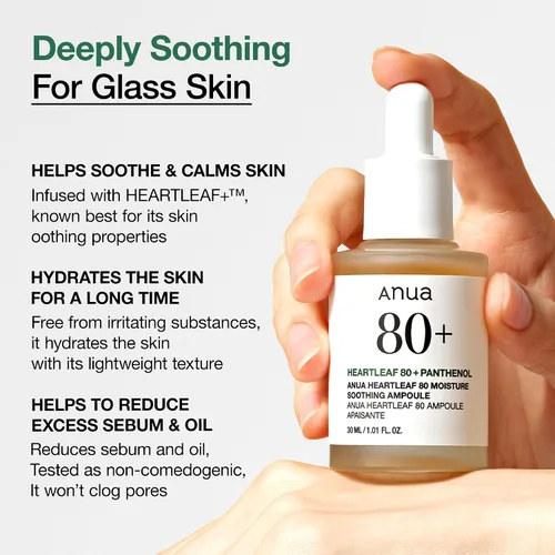 Vista 2 de Anua Heartleaf 80 Ampolleta Calmante, Suero Facial de Hidratación para Piel de Vidrio, Pantenol, Ácido Hialurónico, Fórmula Suave, No Grasa, Esencia