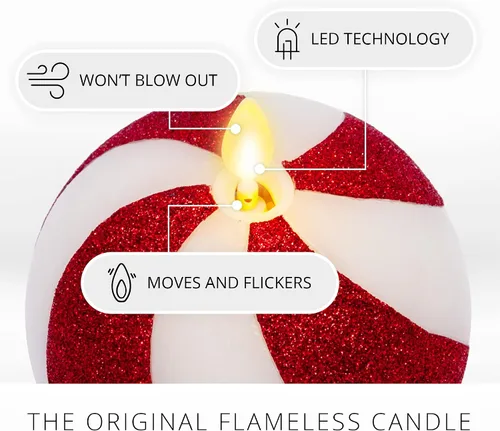 Vista 2 de Luminara - Vela de esfera de cuentas de cristal sin llama para las fiestas con purpurina - Bastón de caramelo rojo - Paquete de 1-4x4.25