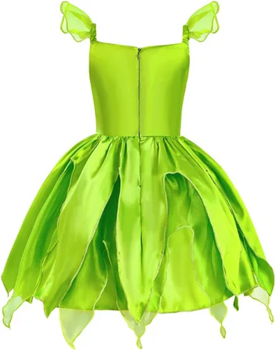 Vista 3 de Disfraz de hada de flores, conjunto de disfraz de princesa para niñas, Tinker Bell ropa para Halloween, disfraz de cosplay con ala, verde
