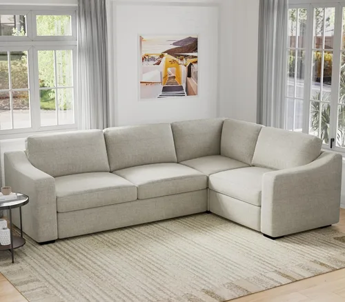Vista 10 de ELUCHANG Sofá moderno de 85 pulgadas para sala de estar, sofá de lino natural de 3 plazas con asientos extra profundos, cojín tapizado y funda