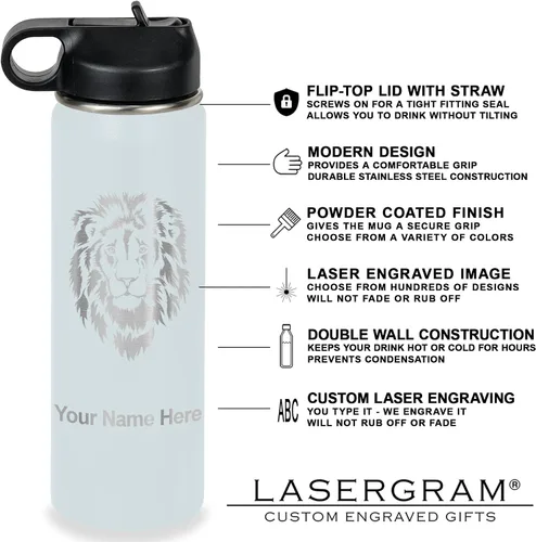 Vista 3 de LaserGram Botella de agua personalizada, soporte de mano de gimnasta, acero inoxidable de doble pared aislada al vacío con popote superior, regalo