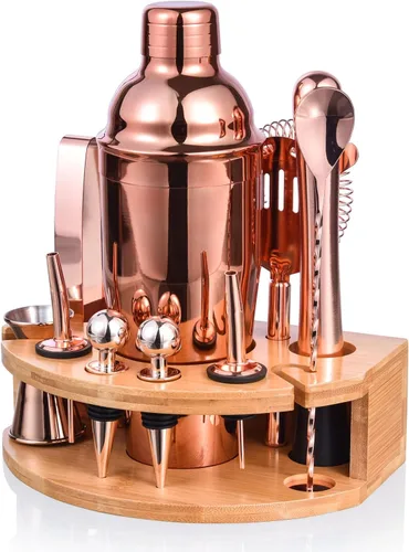 Vista 10 de Kit de Barman con elegante soporte de bambú, juego de coctelera de 12 piezas de 25 onzas para bebidas mixtas, juego de herramientas profesionales