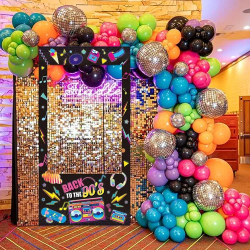 Vista 6 de Decoraciones para fiestas de los años 90, accesorios para cabina de fotos, marco de fiesta temática de los años 90 y accesorios para fotos, telón