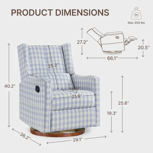 Vista 2 de KISLOT Silla reclinable giratoria, planeador manual para guardería, cuadros Cuadros azules