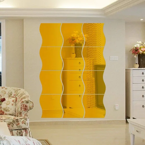 Vista 5 de 12 calcomanías de pared de espejo ondulado, arte 3D de longitud completa, para decoración del hogar, lámina acrílica, azulejos de plástico para sala