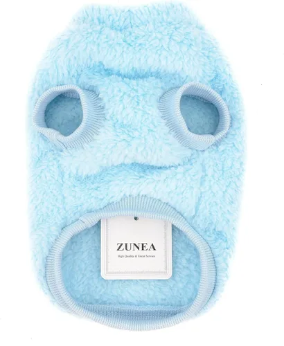 Vista 3 de Zunea Suéter de forro polar para perro, abrigo cálido de invierno para perros pequeños, ropa suave y mullida para cachorros con anillo en D para Azul