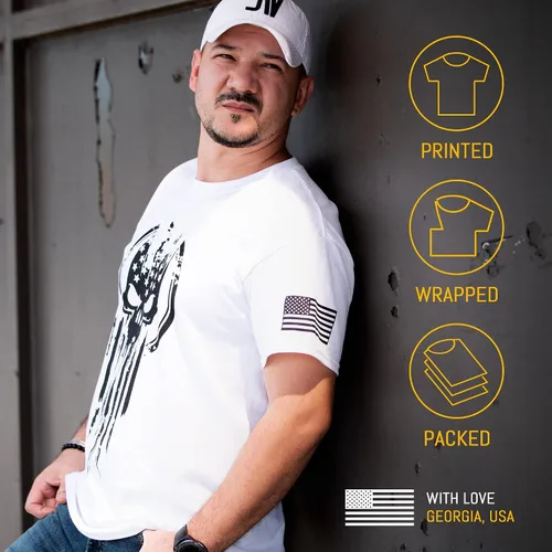 Vista 4 de Camiseta militar de calavera con la bandera del guerrero estadounidense.