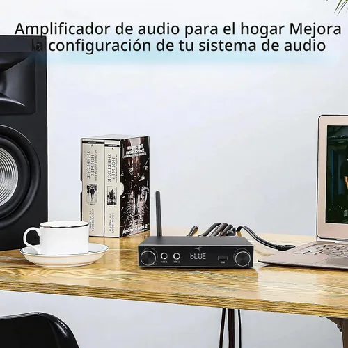 Vista 5 de Amplificador de audio Bluetooth 5.3 Amplificador estéreo de alta fidelidad de 2 canales con óptico/Bluetooth/USB/HDMI/AUX, canales de micrófono