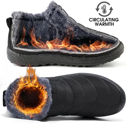 Vista 4 de Botas de nieve para mujer con forro de piel abrigadas, impermeables, cómodas, con forro de piel, para mujer, para exteriores.