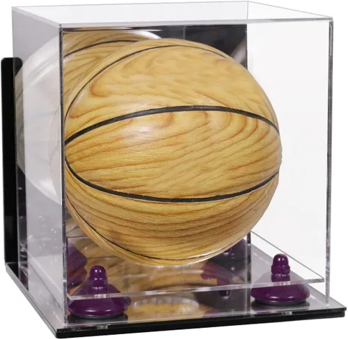 Vista 137 de Better Display Cases Mini acrílico - Miniatura (no tamaño completo) Baloncesto vitrina con elevadores negros y espejo (A015-BR)