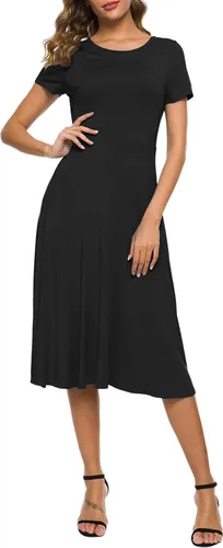 Vista 17 de Urban CoCo Vestido de manga corta para mujer, acampanado, con estampado floral, longitud por debajo de las rodillas # 1