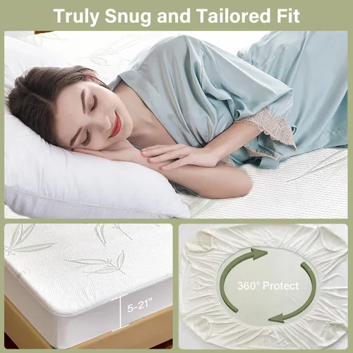 Vista 2 de Protector de Colchón Twin Impermeable, Funda Protectora de Colchón Lavable de Rayón de Bambú, Cubrecolchón Transpirable y Silencioso con Elástico