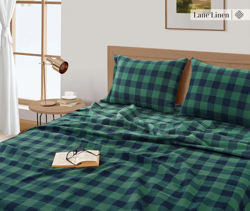 Vista 3 de LANE LINEN Sábanas de franela 100% algodón, doble cepillado para mayor suavidad, ropa de cama transpirable de algodón ligero tamaño matrimonial